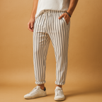 Men's Printed Drawstring Trousers – Relaxed-Fit Full-Length Casual Pants with Adjustable Elastic Waist for Summer Holidays Weekend Travel and Everyday Wear