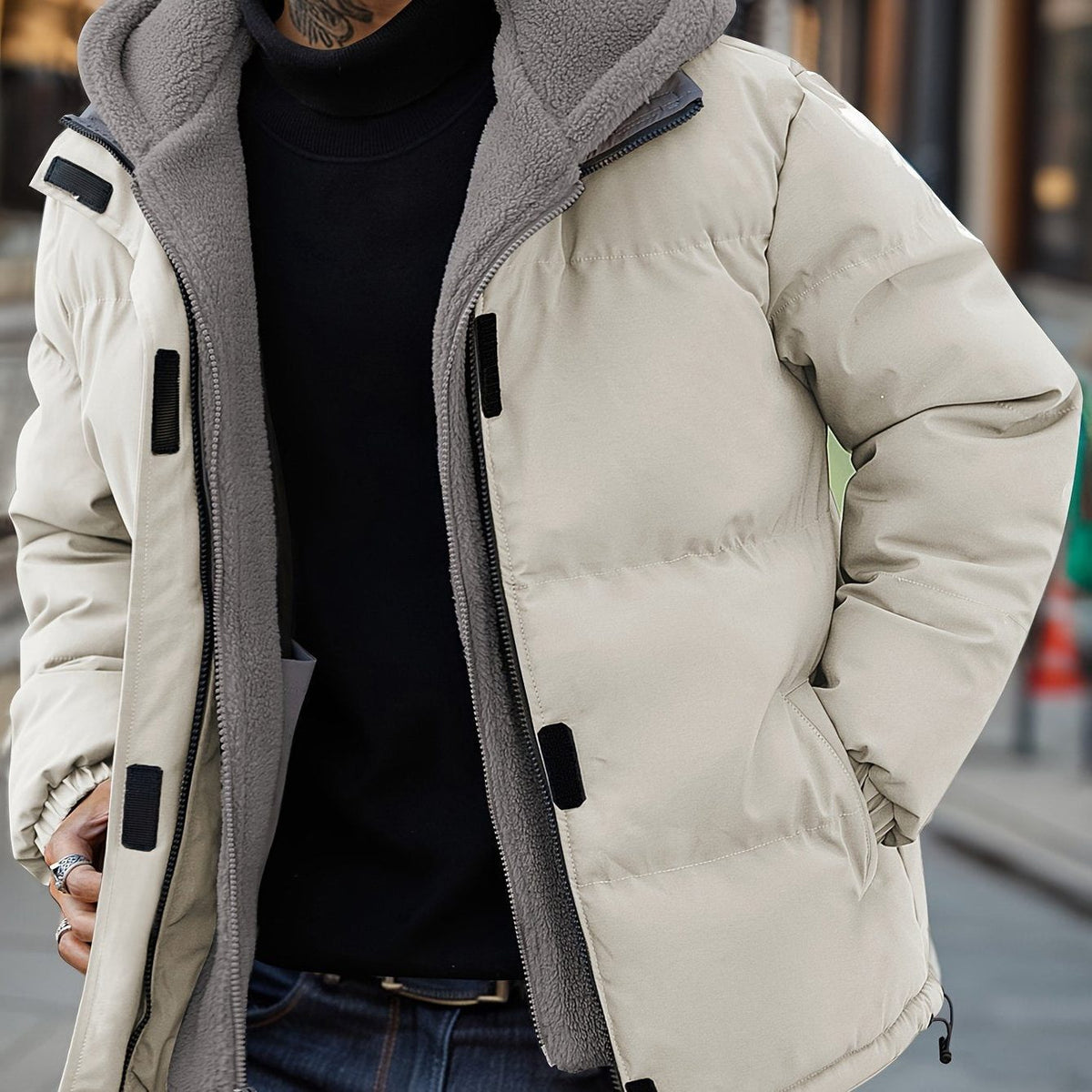 Men's Fleece-Lined Puffer Jacket – Hooded Quilted Winter Coat