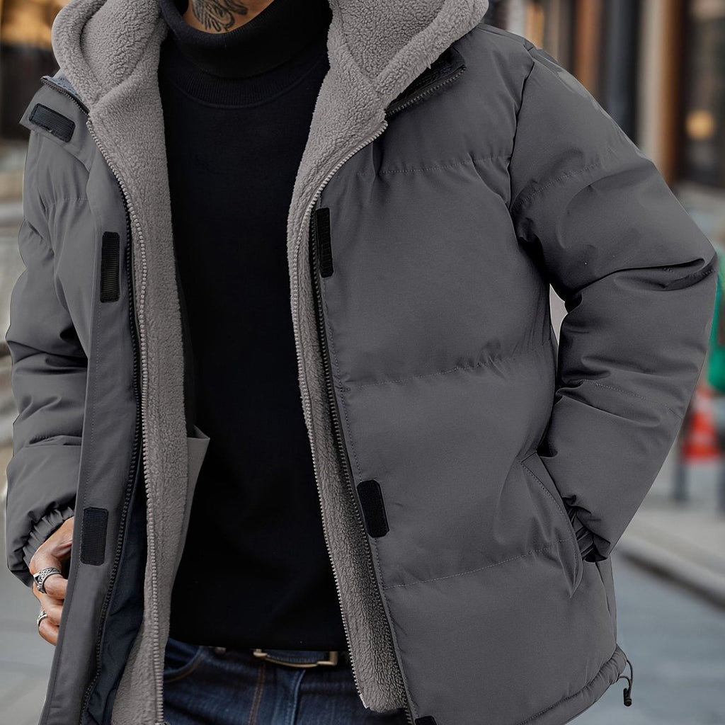 Men's Fleece-Lined Puffer Jacket – Hooded Quilted Winter Coat