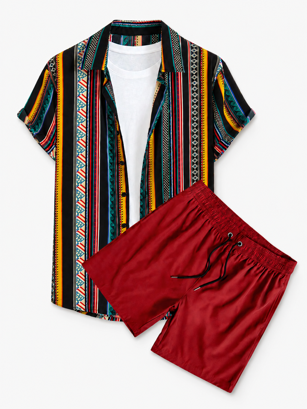 Men's Summer Resort Set – Printed Button-Up Shirt