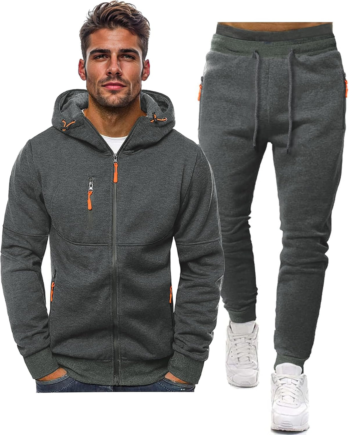 Men's Hooded Tracksuit Set – Zip Jacket and Joggers