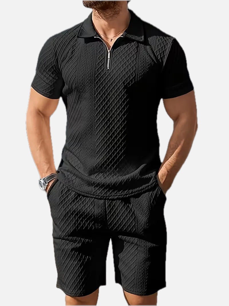 Men's Jacquard Polo and Shorts Set
