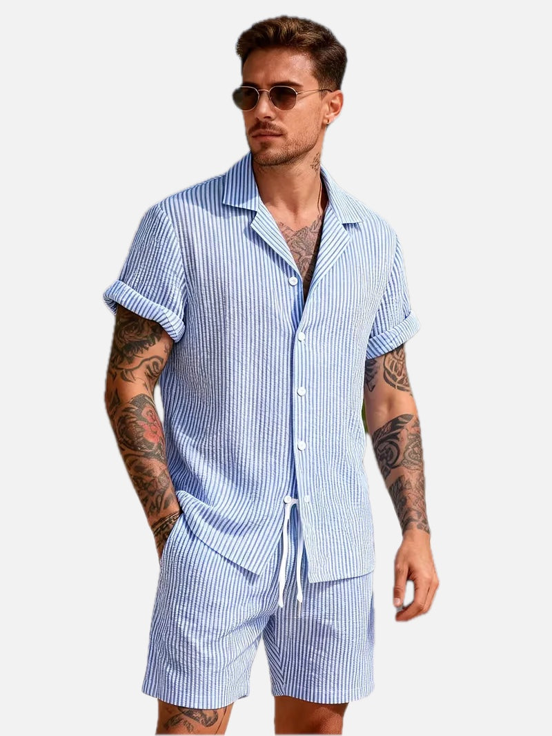 Men's Striped Shirt and Shorts Summer Set