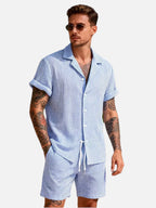 Men's Striped Shirt and Shorts Summer Set