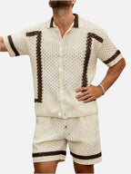 Men's Contrast Print Shirt and Shorts Set