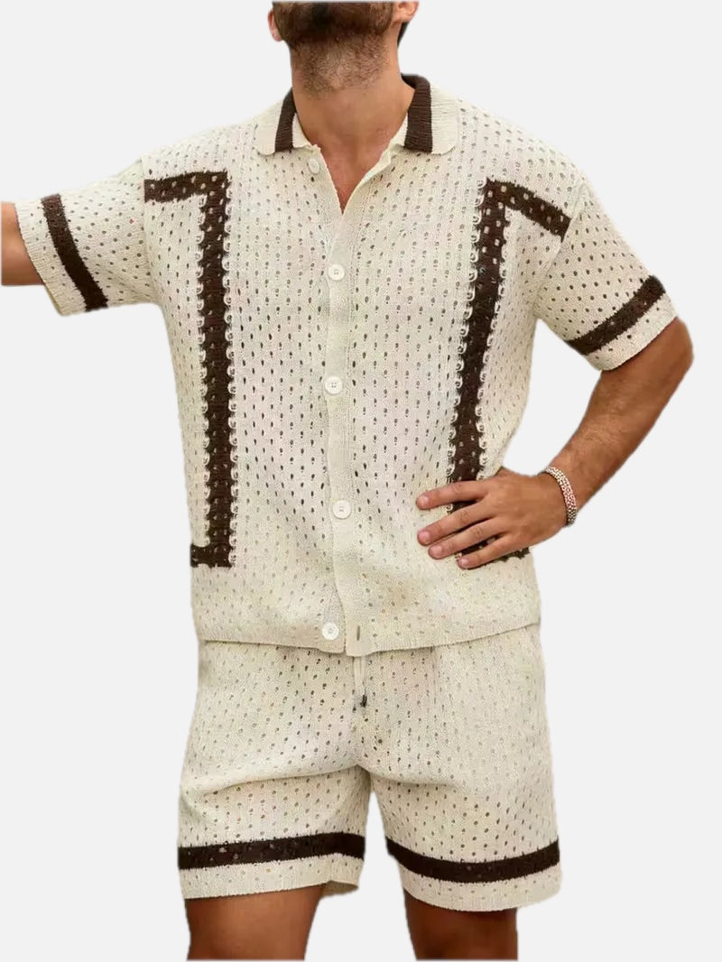 Men's Contrast Print Shirt and Shorts Set