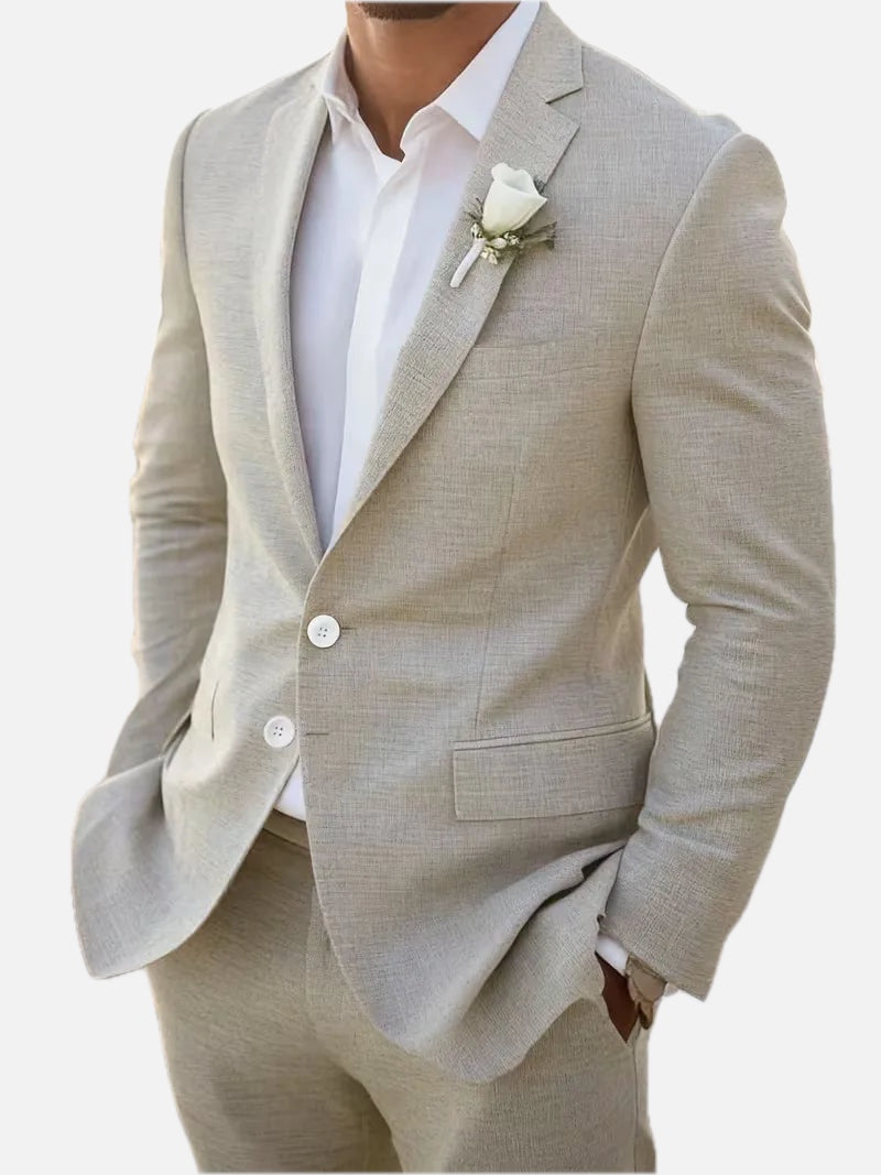 Men's Slim-Fit Linen Suit in Beige