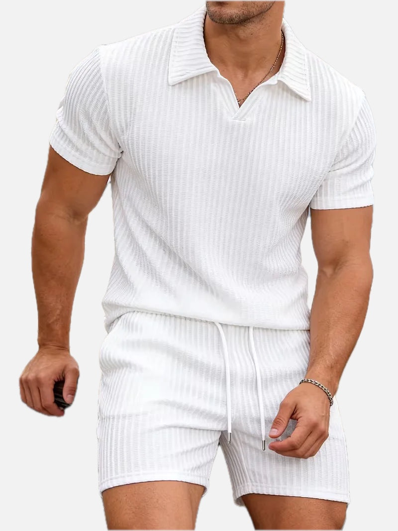 Men's Polo and Shorts Summer Set in White