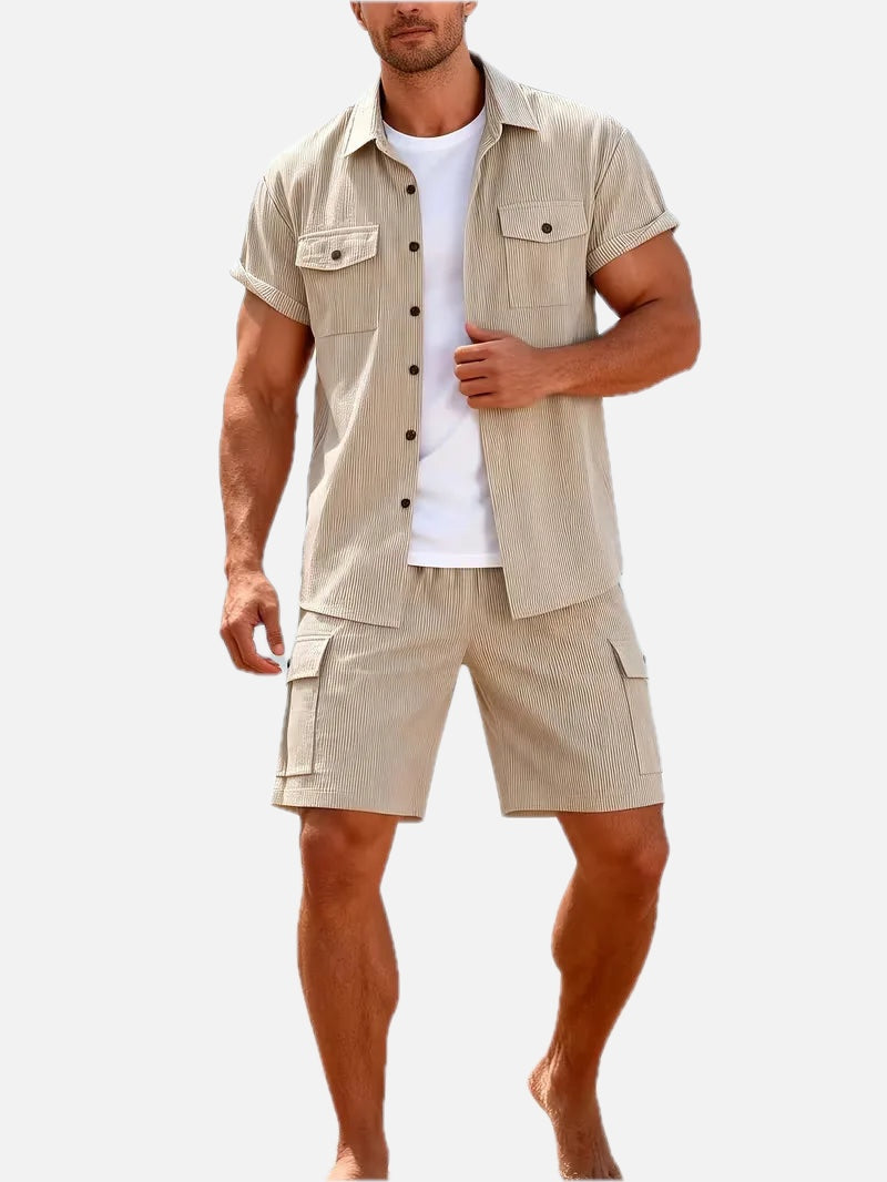 Men's Short-Sleeve Shirt and Cargo Shorts Set