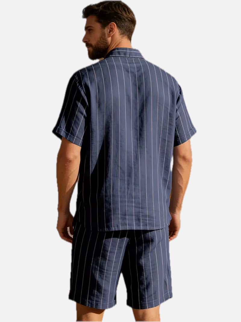 Men's Vertical Stripe Shirt and Shorts Set