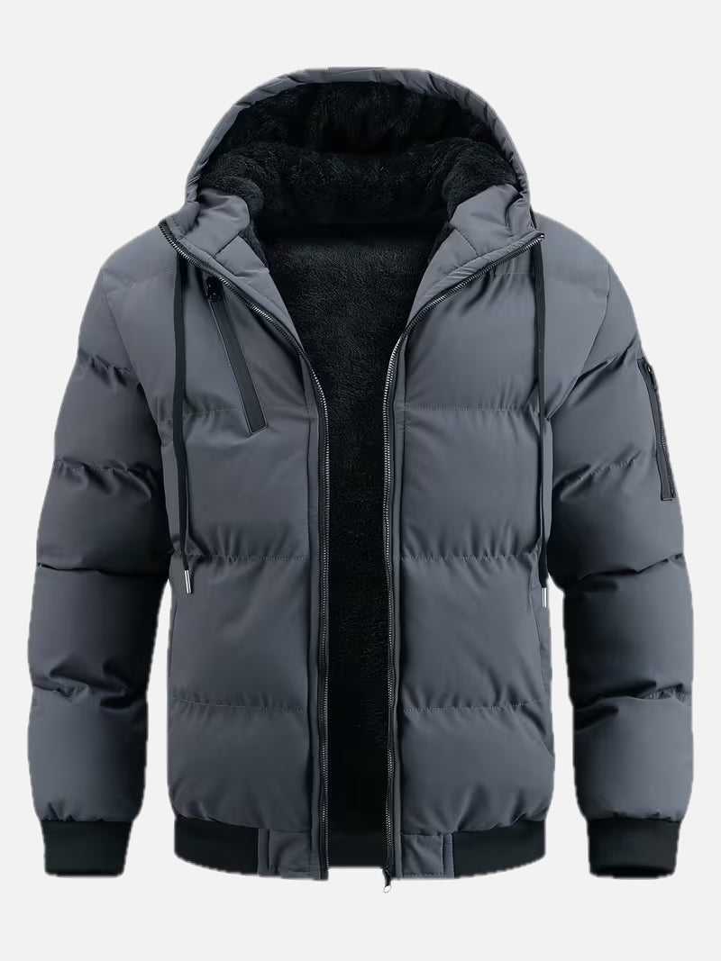 Men's Quilted Jacket with Hood and Fleece Lining