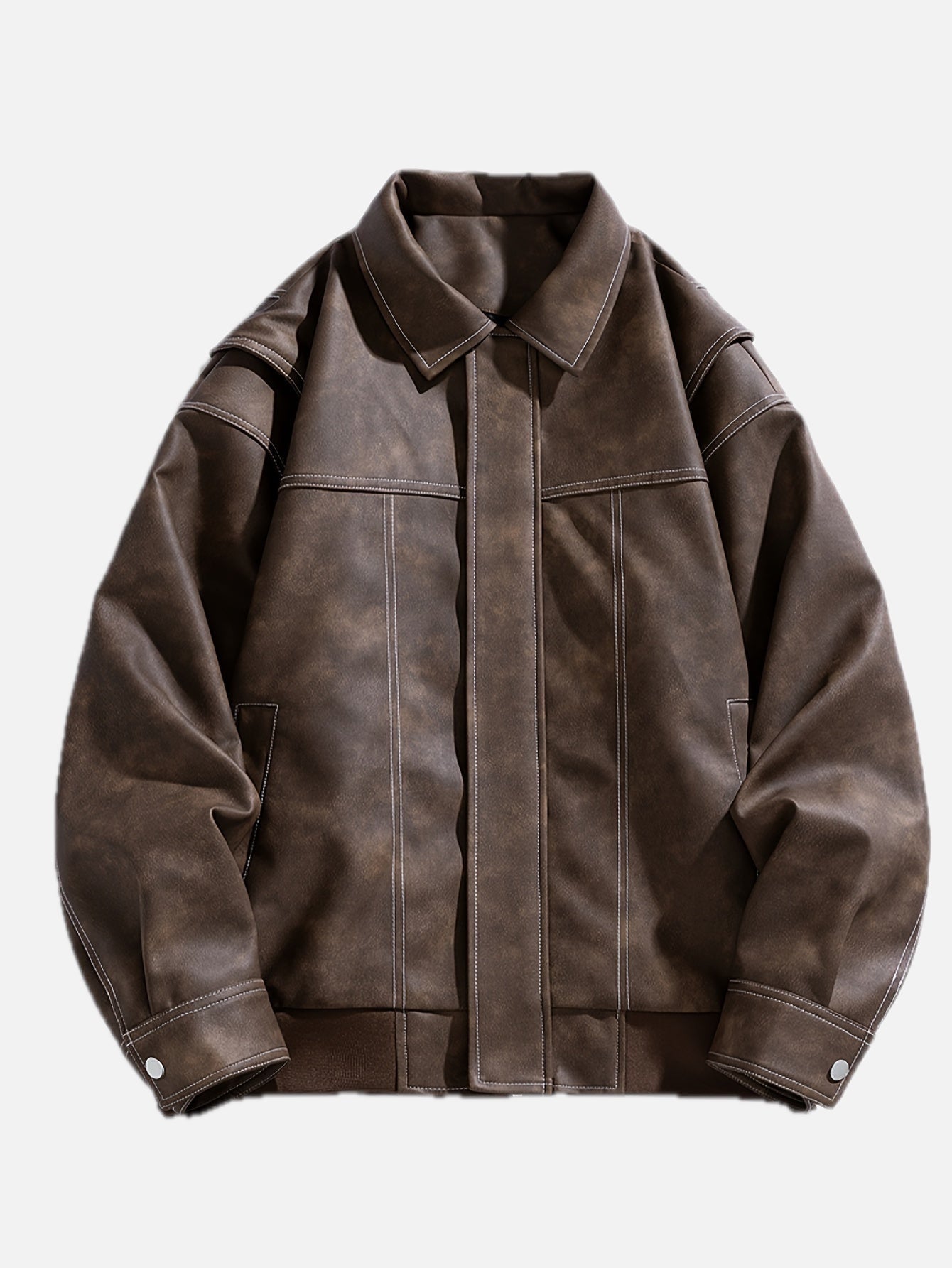 Men's Faux Leather Jacket with Flap Collar