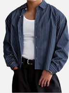Men's Oversized Vertical Stripe Shirt in Navy Blue