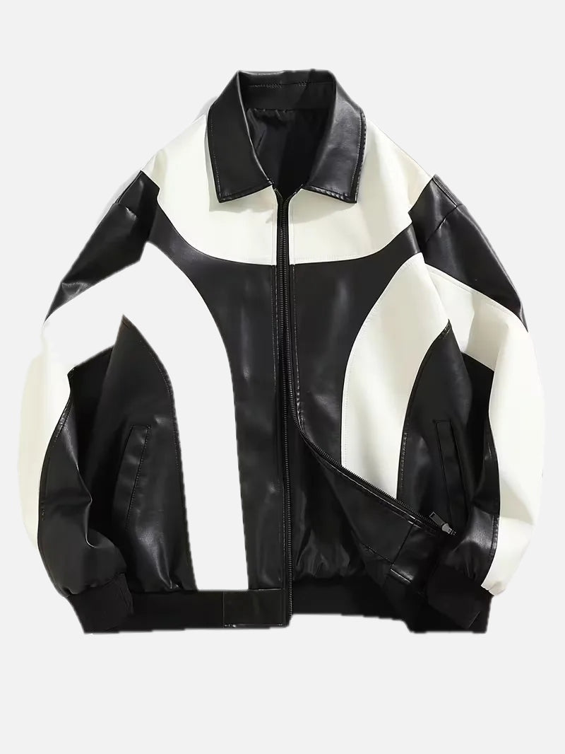 Men's Colour-Block Faux Leather Jacket