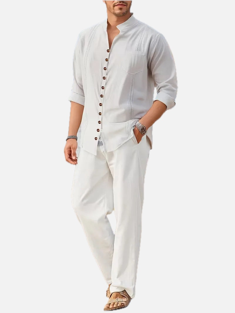 Men's Mandarin Collar Shirt and Trouser Set