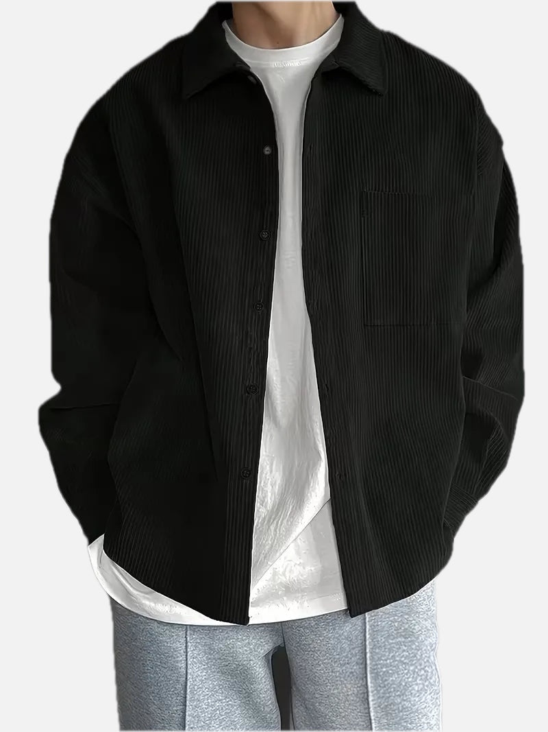Men's Ribbed Long Sleeve Shirt with Chest Pocket