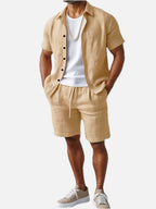 Men's Short Sleeve Shirt and Shorts Set in Apricot
