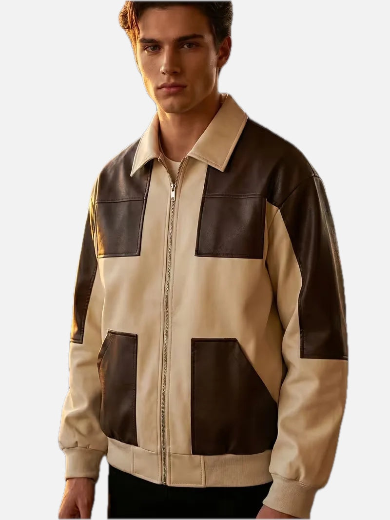 Men's Panelled Faux Leather Zip Jacket