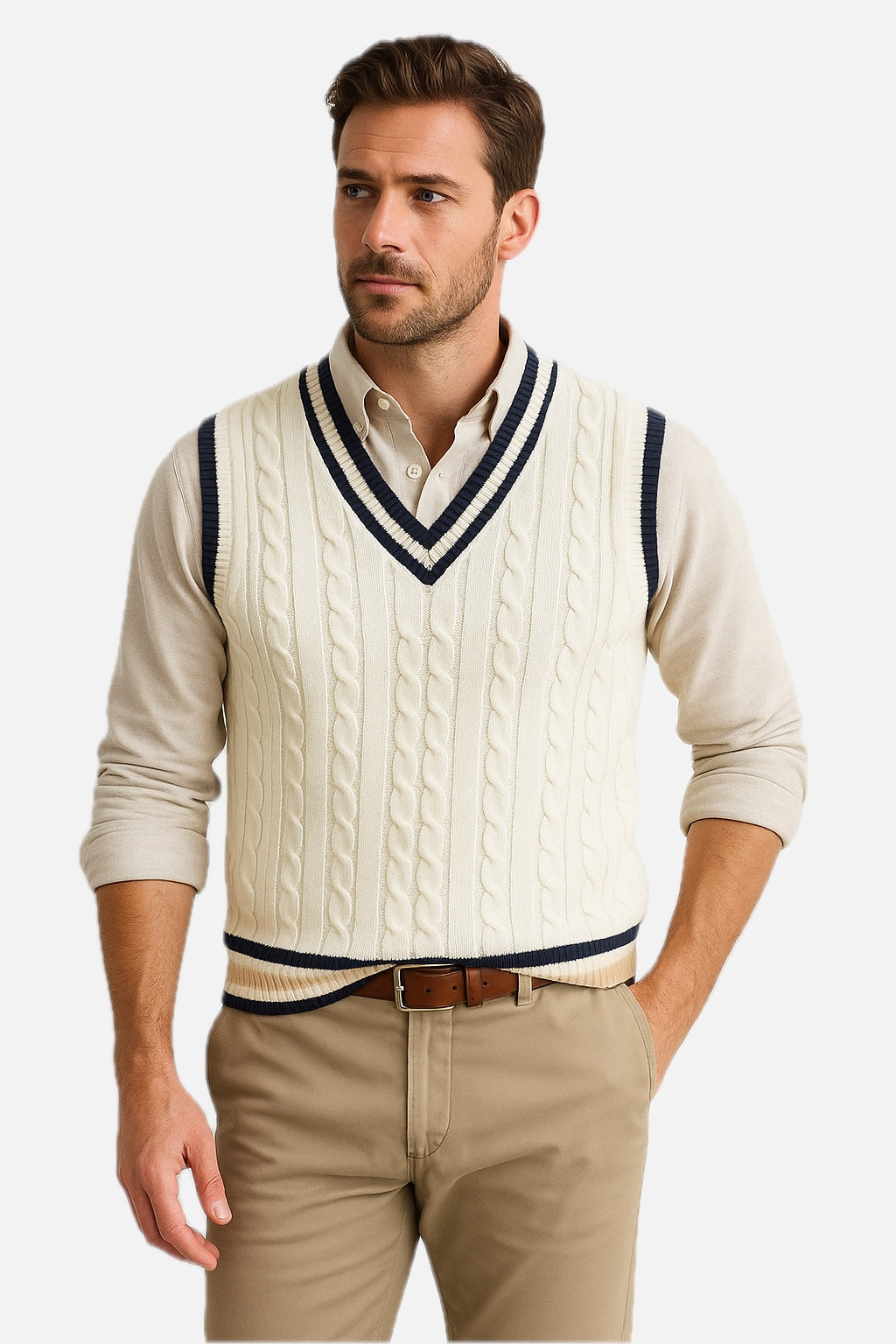 Men's V-Neck Cable Knit Slipover