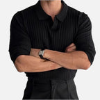 Men's Ribbed Long Sleeve Polo Shirt