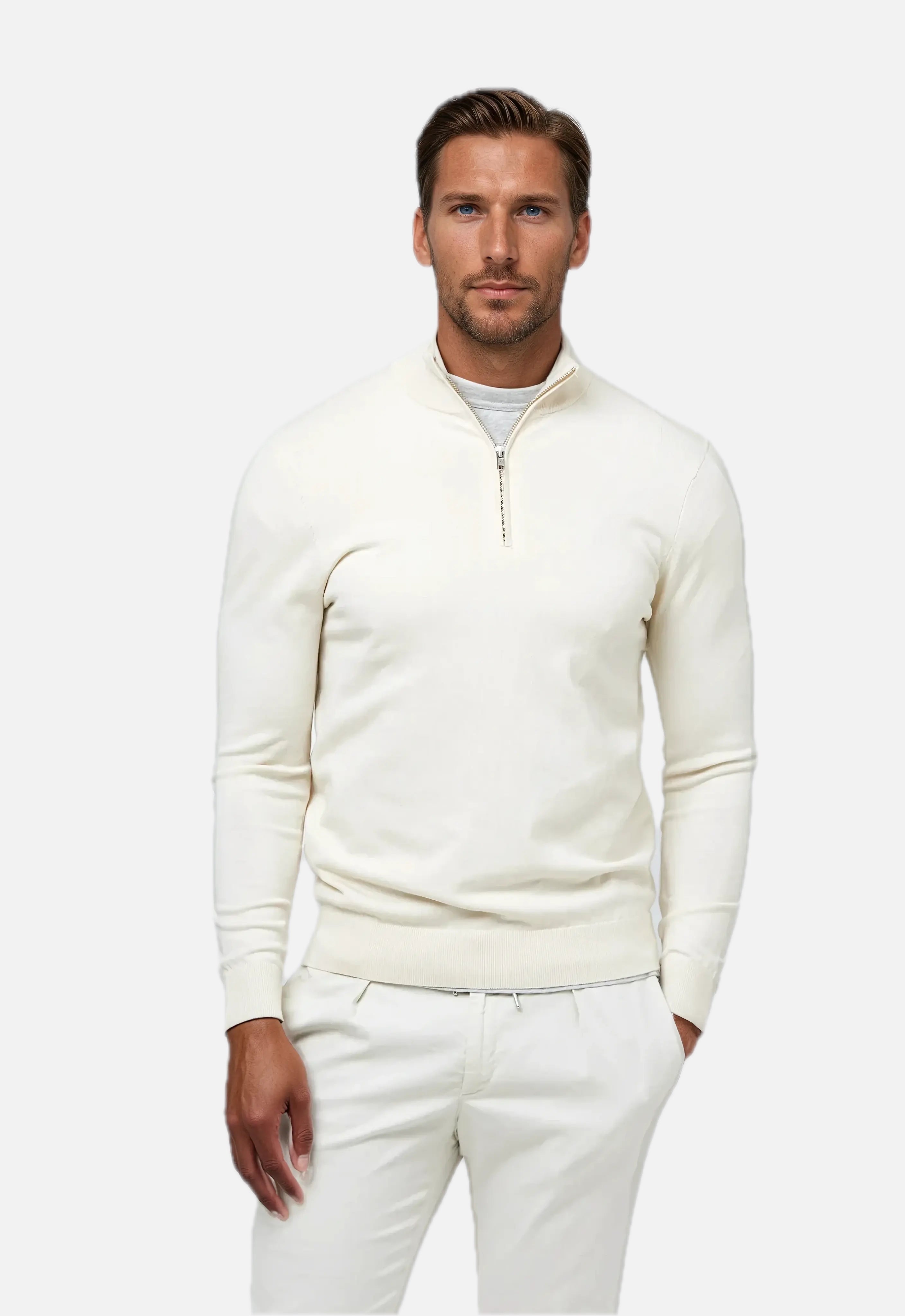 Men's White Half-Zip Sweatshirt