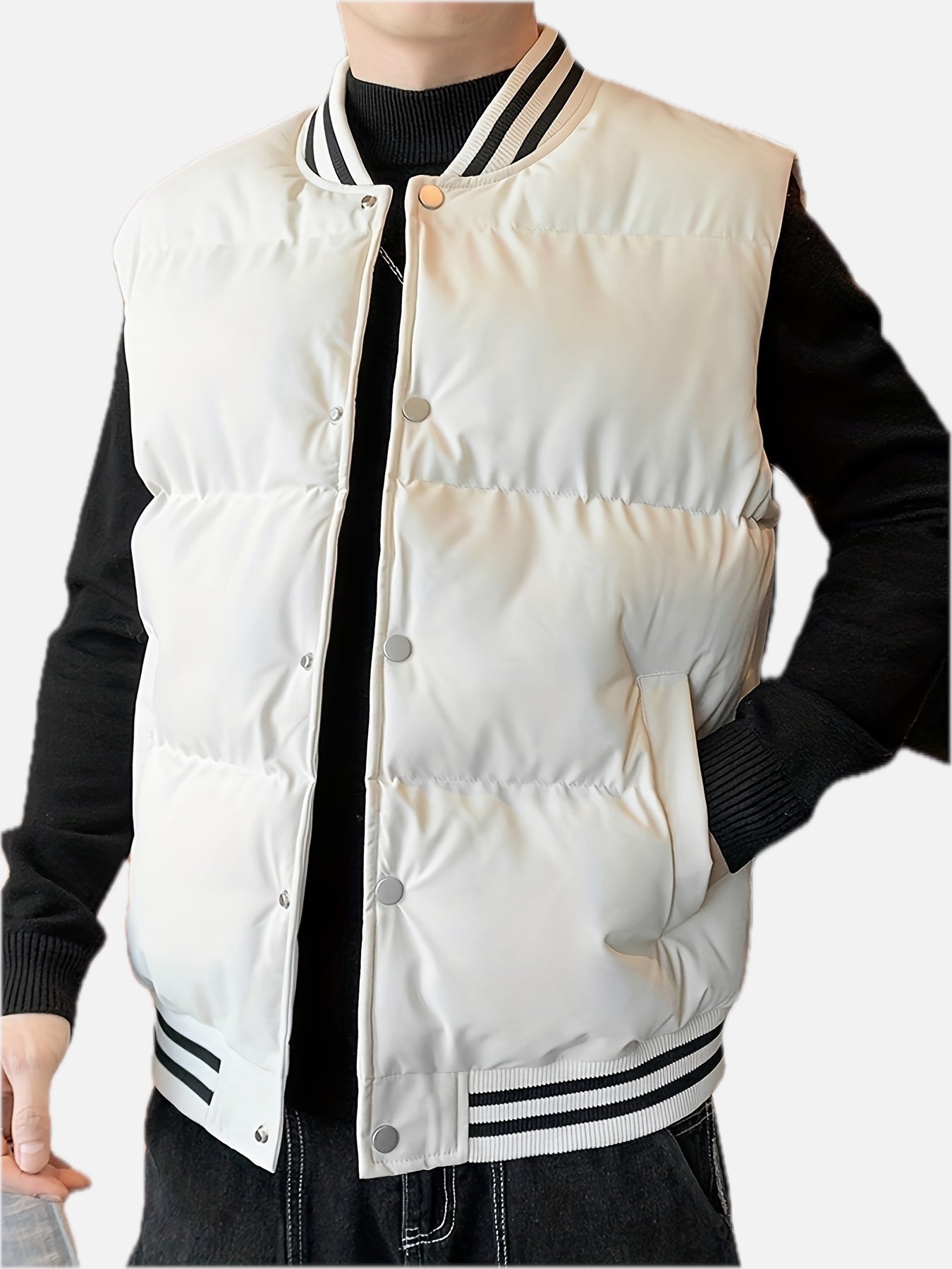 Men's Quilted Jacket with Stand Collar in Beige