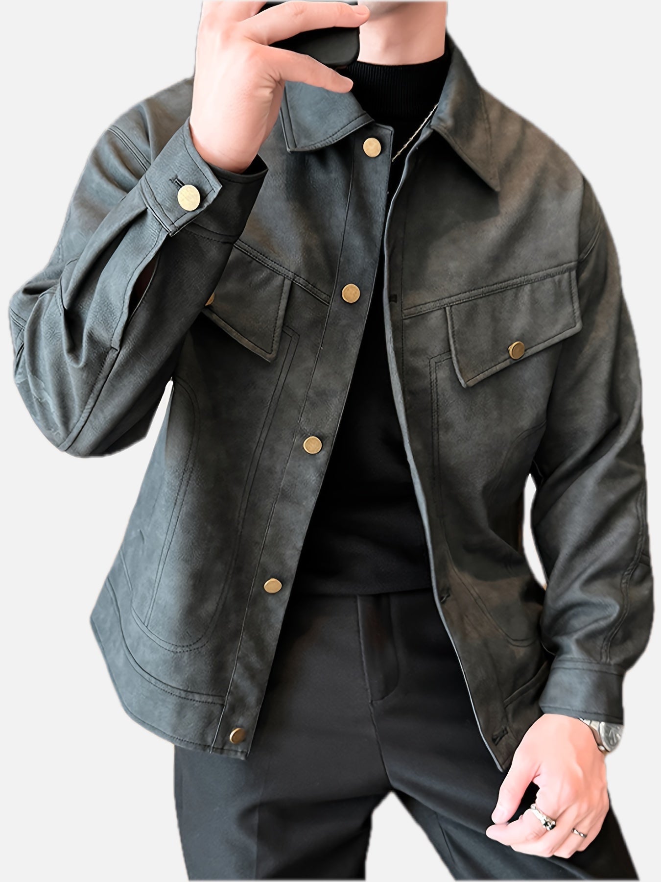 Men's Faux Leather Jacket in Biker Style