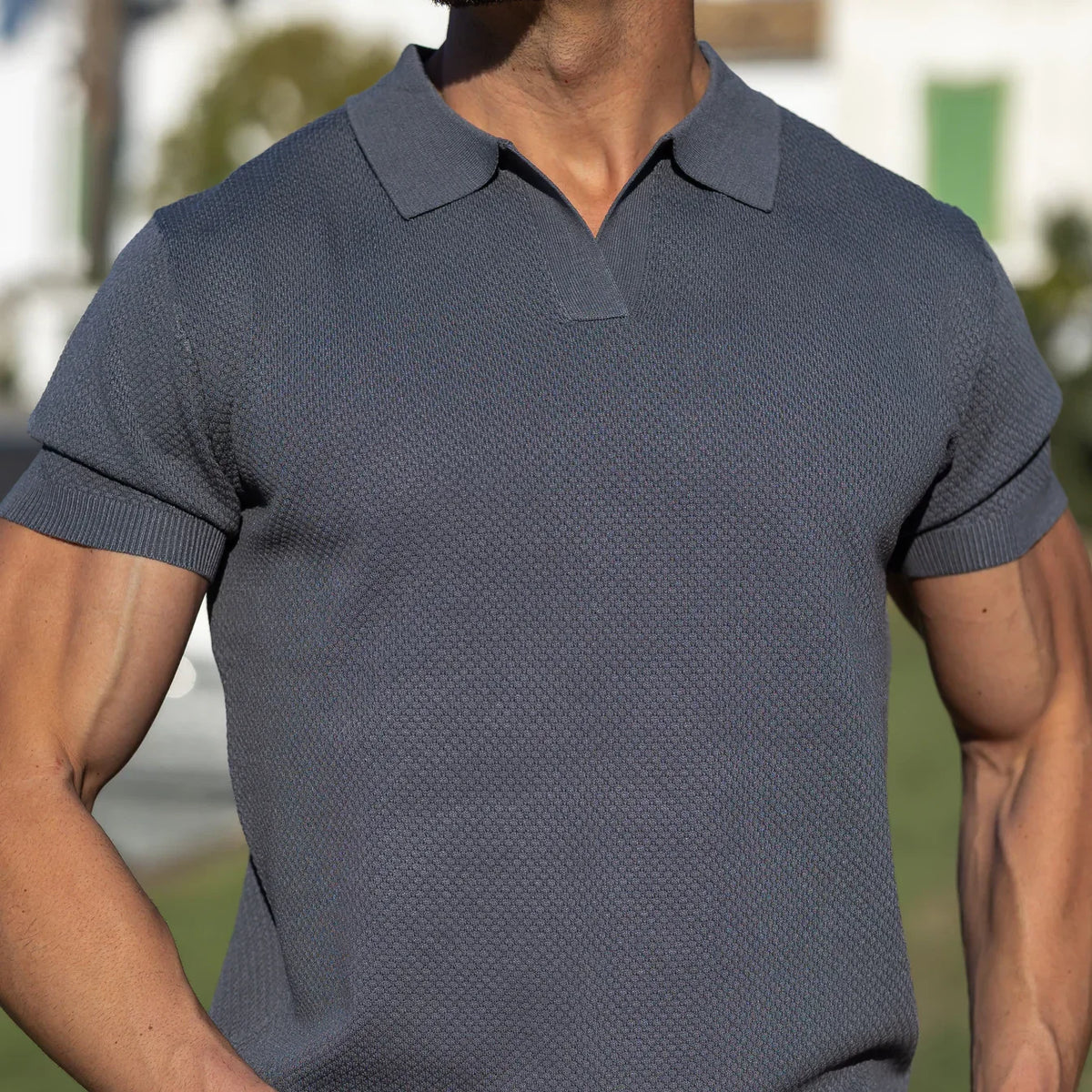 Men's Breathable V-Neck Polo – Modern Athletic Fit