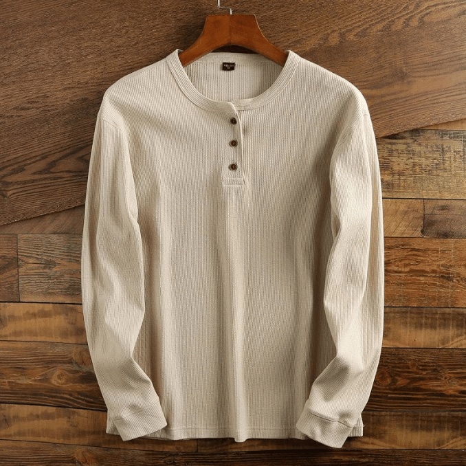 Men's Waffle-Knit Henley – Long-Sleeve Textured Top