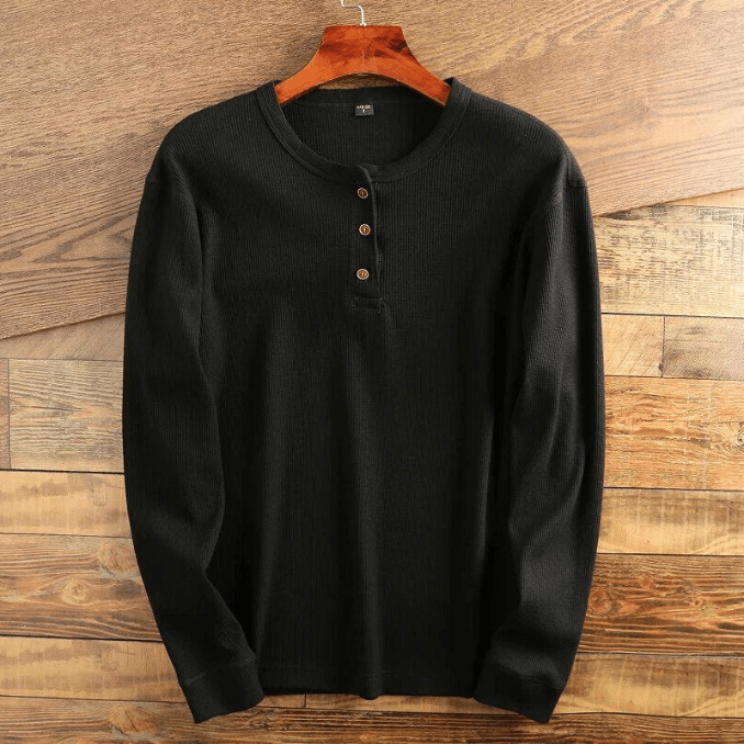 Men's Waffle-Knit Henley – Long-Sleeve Textured Top