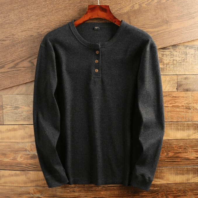 Men's Waffle-Knit Henley – Long-Sleeve Textured Top