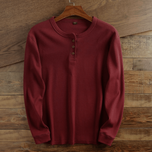 Men's Waffle-Knit Henley – Long-Sleeve Textured Top