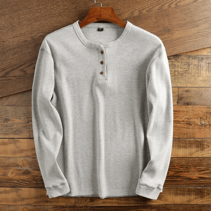 Men's Waffle-Knit Henley – Long-Sleeve Textured Top