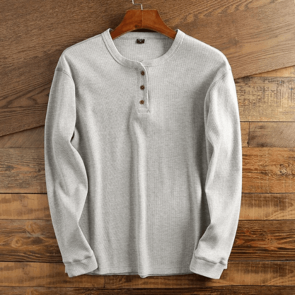 Męski sweter Henley o strukturze wafla – teksturowany top z długim rękawem