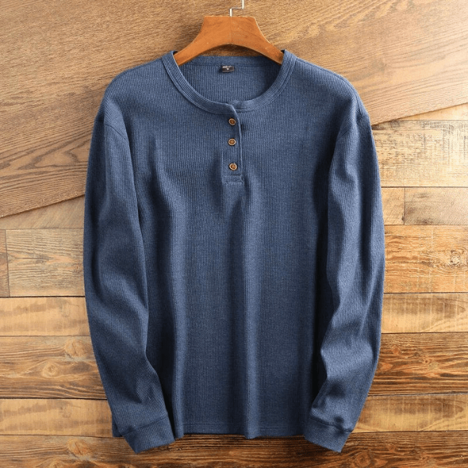 Men's Waffle-Knit Henley – Long-Sleeve Textured Top
