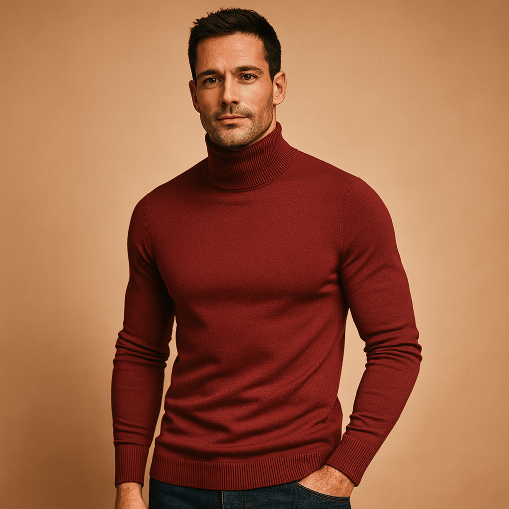Men's Turtleneck Knit Sweater – Slim Long-Sleeve Pullover