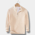 Men's Half-Zip Cable-Knit Sweater – Textured Stand-Collar Pullover