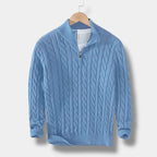 Men's Half-Zip Cable-Knit Sweater – Textured Stand-Collar Pullover