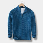 Men's Half-Zip Cable-Knit Sweater – Textured Stand-Collar Pullover