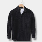 Men's Half-Zip Cable-Knit Sweater – Textured Stand-Collar Pullover