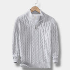 Men's Half-Zip Cable-Knit Sweater – Textured Stand-Collar Pullover