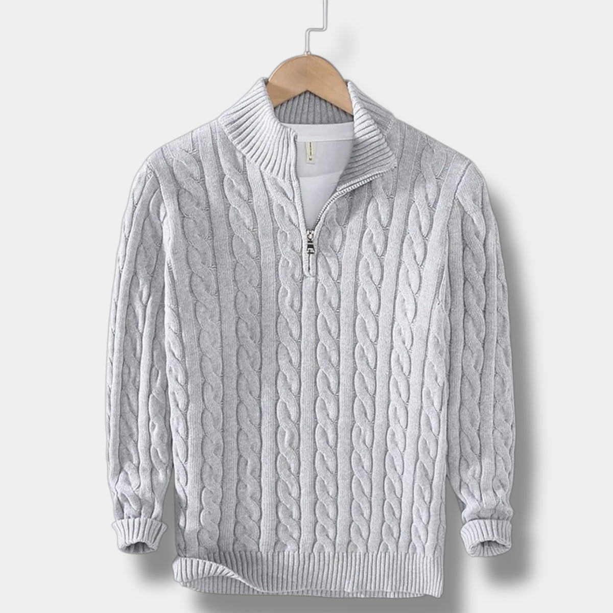 Men's Half-Zip Cable-Knit Sweater – Textured Stand-Collar Pullover