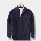 Men's Half-Zip Cable-Knit Sweater – Textured Stand-Collar Pullover