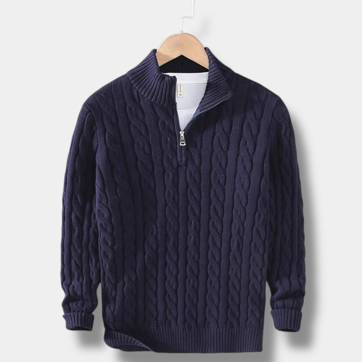 Men's Half-Zip Cable-Knit Sweater – Textured Stand-Collar Pullover