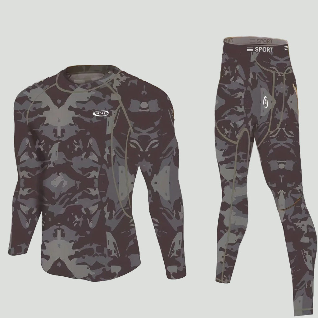 Men's Thermal Base Layer Set – Fleece-Lined Stretch Camouflage Top