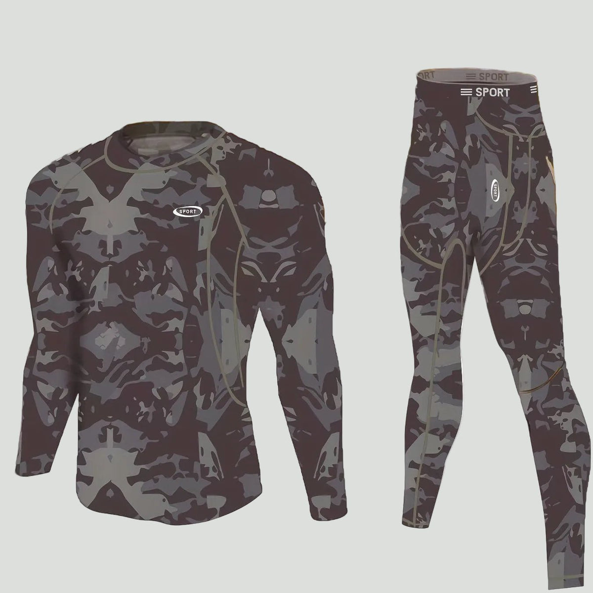Men's Thermal Base Layer Set – Fleece-Lined Stretch Camouflage Top