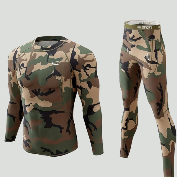 Men's Thermal Base Layer Set – Fleece-Lined Stretch Camouflage Top