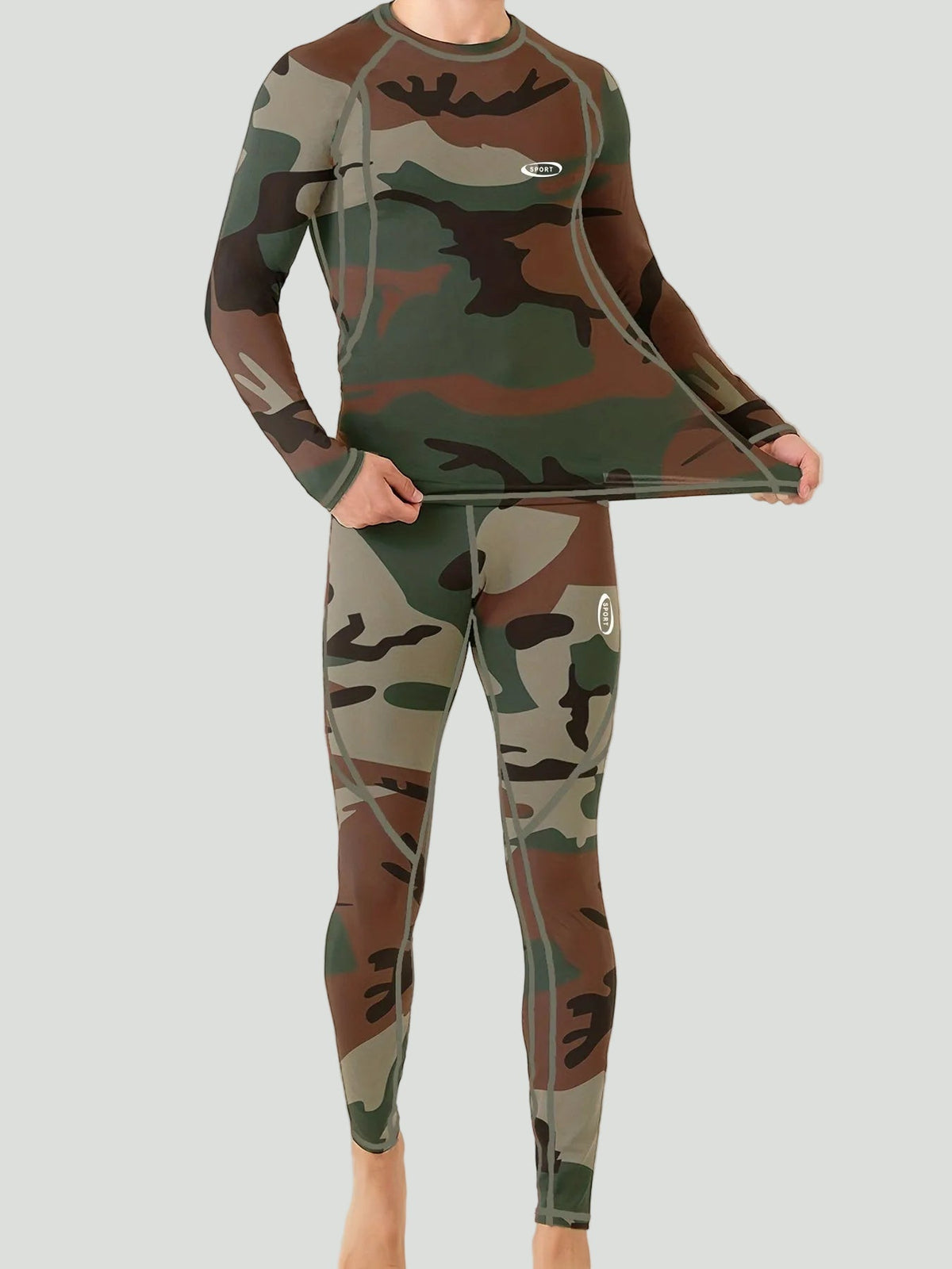 Men's Thermal Base Layer Set – Fleece-Lined Stretch Camouflage Top