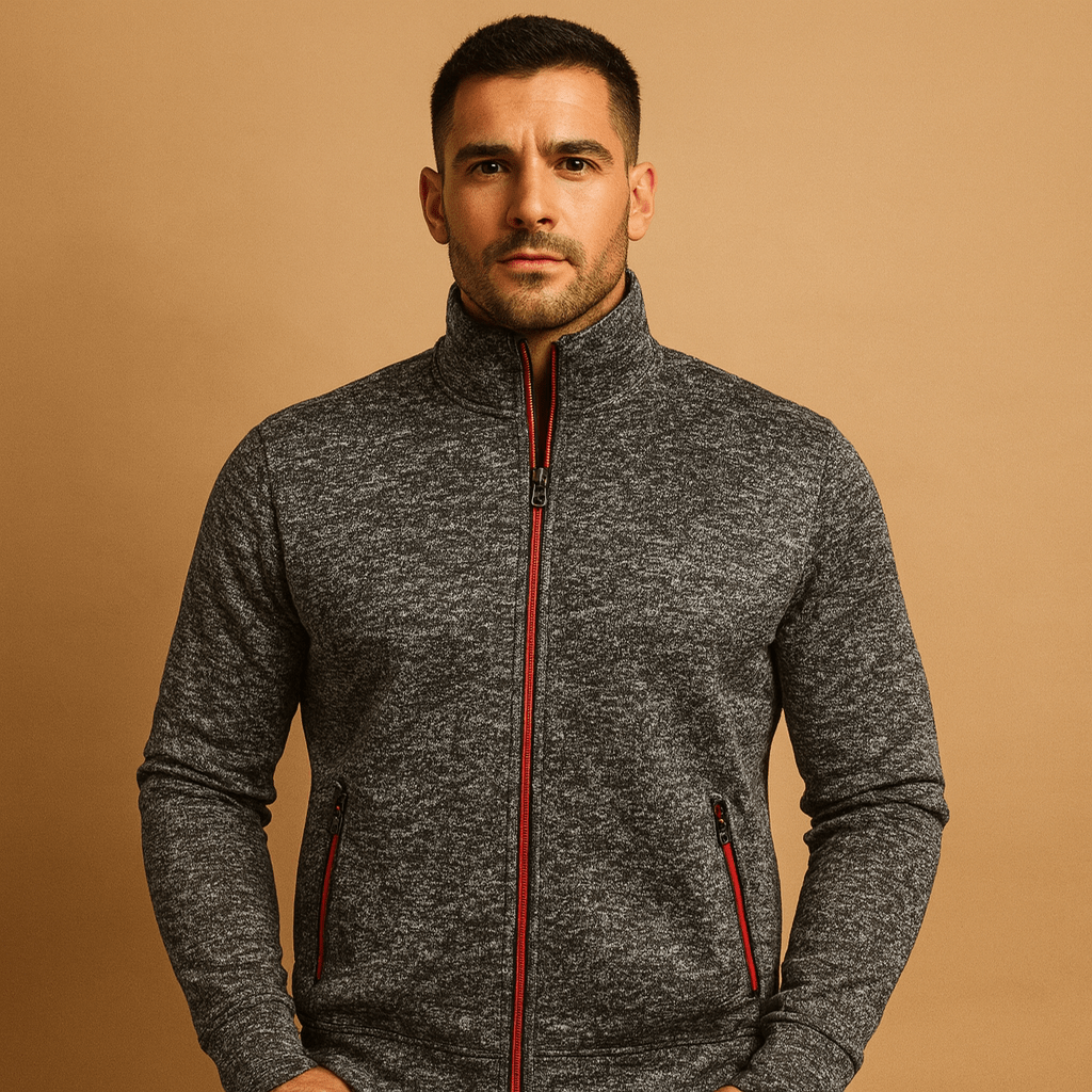 Men's Full-Zip Midlayer Cardigan – Lightweight Stand-Collar Layer