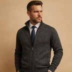 Men's Zip-Up Knitted Cardigan with Stand Collar – Marled Knit Jacket